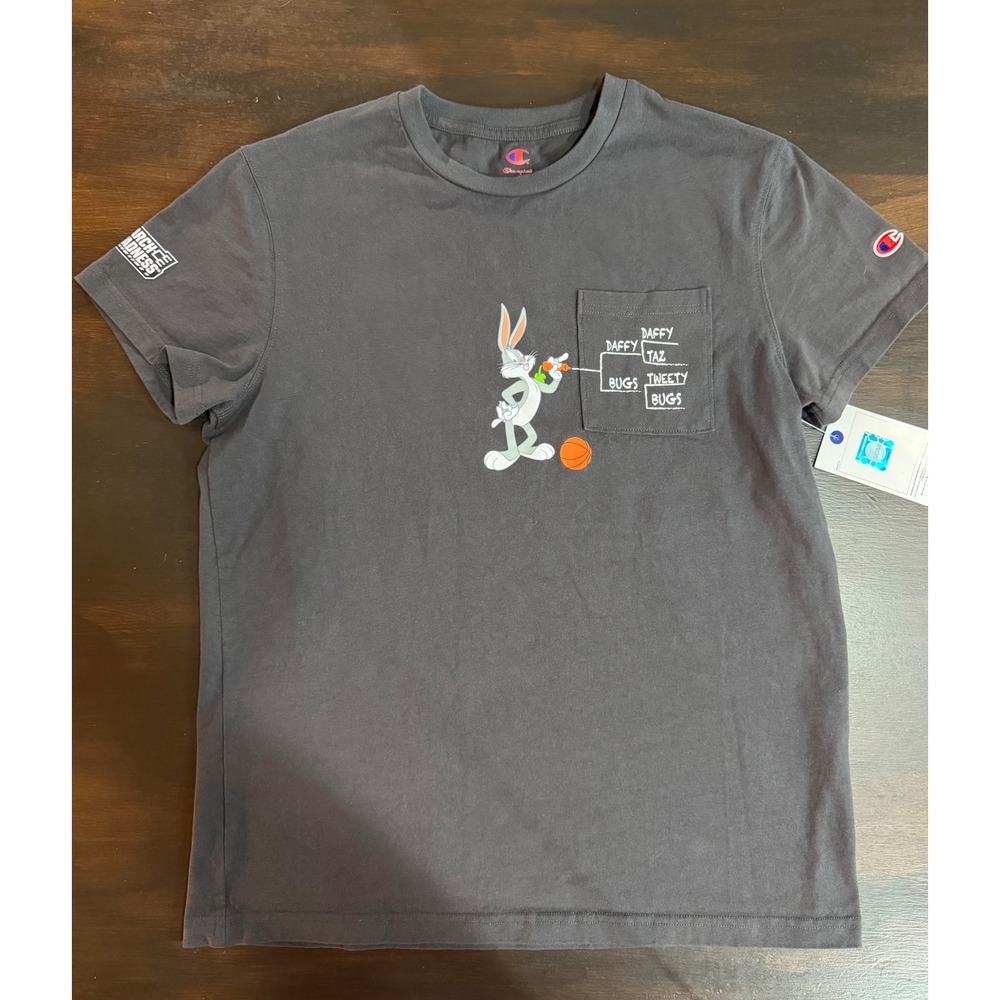 NWT Men's M Gray Champion NCAA March Madness Space Jam Bugs Bunny Pocket T-Shirt